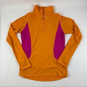C9 Champion Running Jacket Womens Small Orange Pink Lon gSleeve Quarter Zip